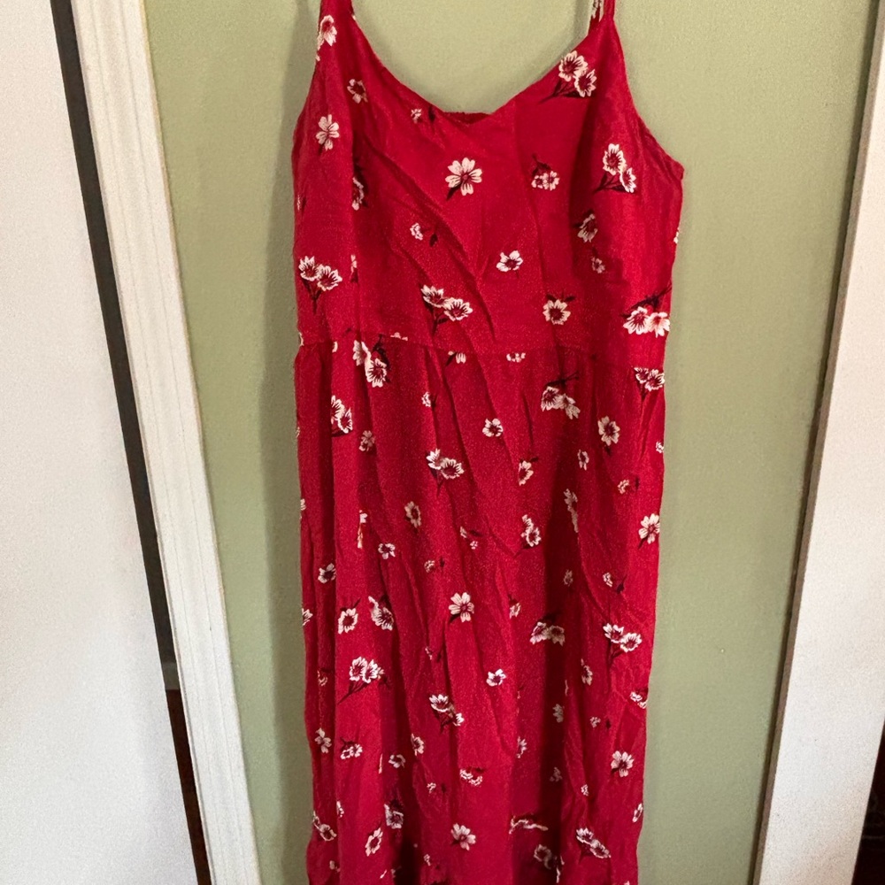 Maurices Red Floral Maxi Dress with Spaghetti Straps